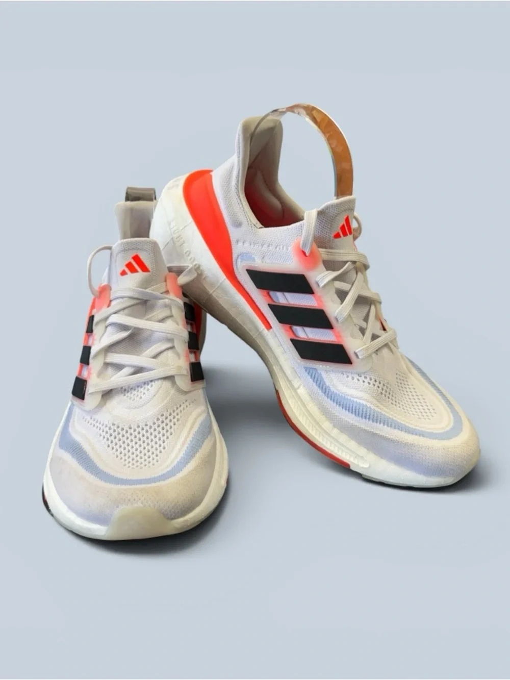 Adidas Ultraboost Running Sneakers - White with Coral & Black Accents Sz 8.5